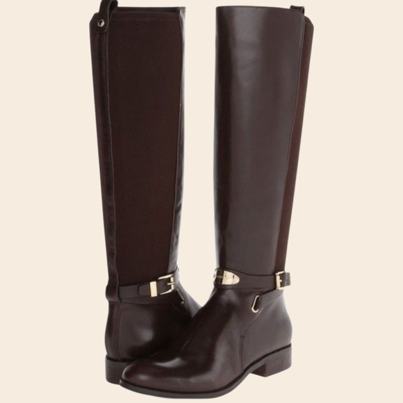 Michael Kors Arley Tall Riding Boots Wmns 10 Gold Logo Equestrian Minimalist - Picture 1 of 16